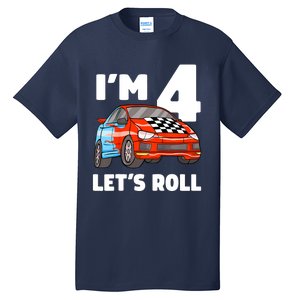 Birthday 4 Four Race Car 4th Birthday Racing Car Tall T-Shirt