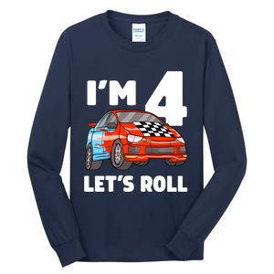 Birthday 4 Four Race Car 4th Birthday Racing Car Tall Long Sleeve T-Shirt