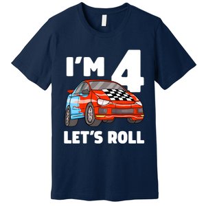 Birthday 4 Four Race Car 4th Birthday Racing Car Premium T-Shirt