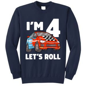 Birthday 4 Four Race Car 4th Birthday Racing Car Tall Sweatshirt