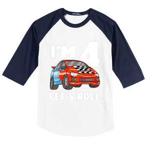 Birthday 4 Four Race Car 4th Birthday Racing Car Baseball Sleeve Shirt