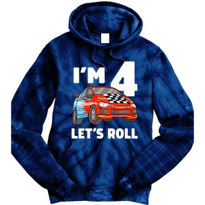 Birthday 4 Four Race Car 4th Birthday Racing Car Tie Dye Hoodie