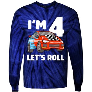 Birthday 4 Four Race Car 4th Birthday Racing Car Tie-Dye Long Sleeve Shirt