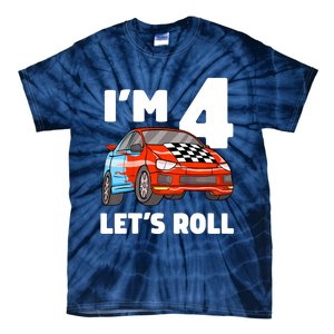 Birthday 4 Four Race Car 4th Birthday Racing Car Tie-Dye T-Shirt