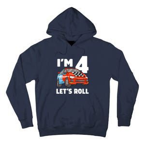 Birthday 4 Four Race Car 4th Birthday Racing Car Tall Hoodie