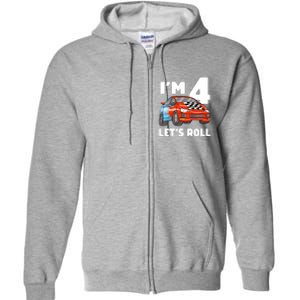 Birthday 4 Four Race Car 4th Birthday Racing Car Full Zip Hoodie