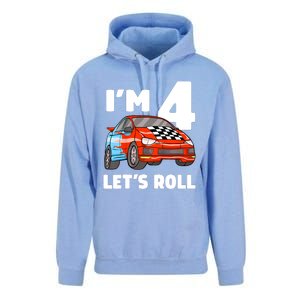 Birthday 4 Four Race Car 4th Birthday Racing Car Unisex Surf Hoodie