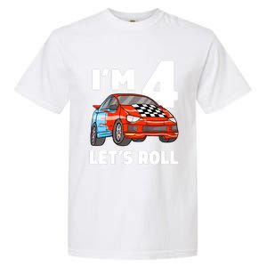 Birthday 4 Four Race Car 4th Birthday Racing Car Garment-Dyed Heavyweight T-Shirt