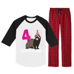 Birthday 4 Funny Funny Gift Funny Ferret Lovers Gift Raglan Sleeve Pajama Set