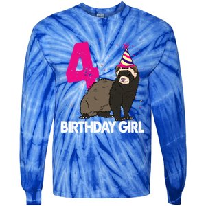 Birthday 4 Funny Funny Gift Funny Ferret Lovers Gift Tie-Dye Long Sleeve Shirt