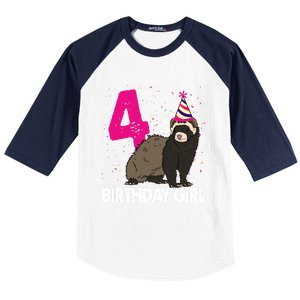 Birthday 4 Funny Funny Gift Funny Ferret Lovers Gift Baseball Sleeve Shirt