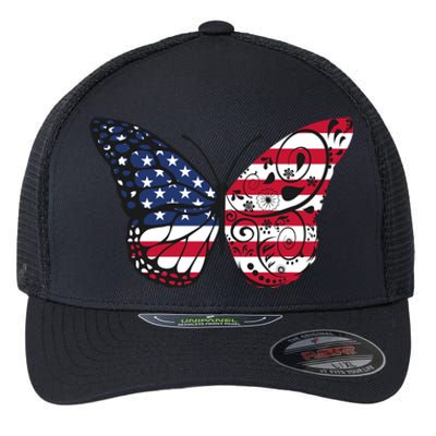 Butterfly 4th Of July American Flag Patriotic Gift Flexfit Unipanel Trucker Cap