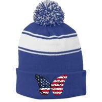 Butterfly 4th Of July American Flag Patriotic Gift Stripe Pom Pom Beanie