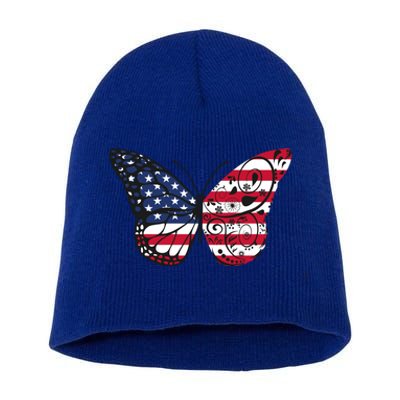 Butterfly 4th Of July American Flag Patriotic Gift Short Acrylic Beanie