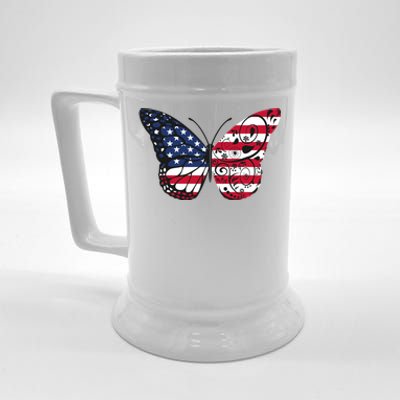 Butterfly 4th Of July American Flag Patriotic Gift Beer Stein