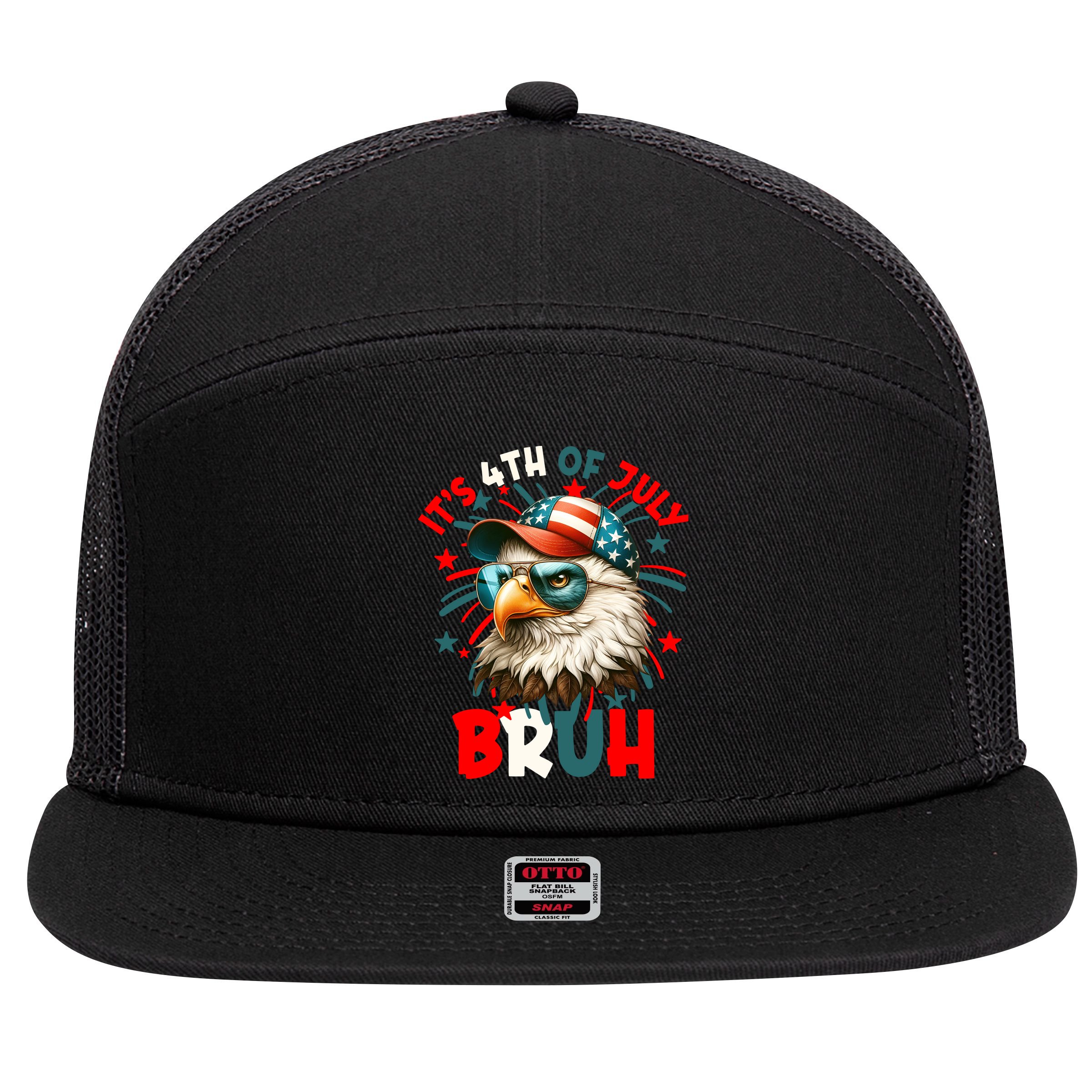 Bruh 4th Of July Bald Eagle Funny 7 Panel Mesh Trucker Snapback Hat