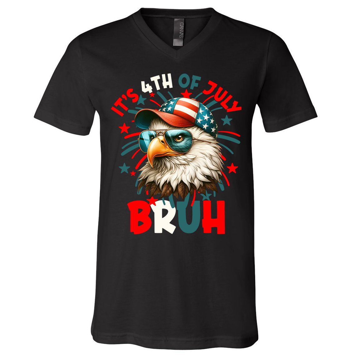 Bruh 4th Of July Bald Eagle Funny V-Neck T-Shirt