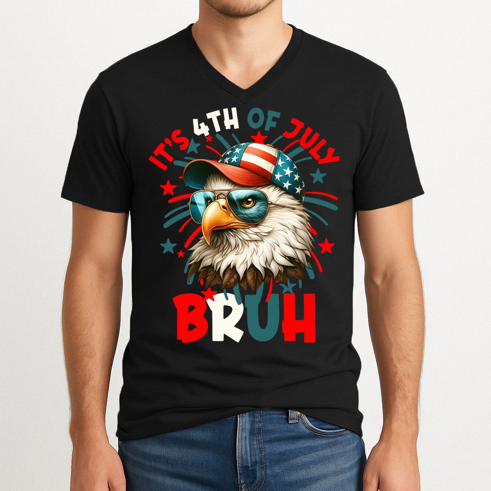 Bruh 4th Of July Bald Eagle Funny V-Neck T-Shirt