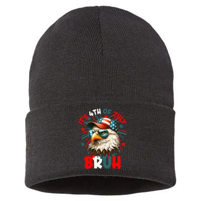 Bruh 4th Of July Bald Eagle Funny Sustainable Knit Beanie