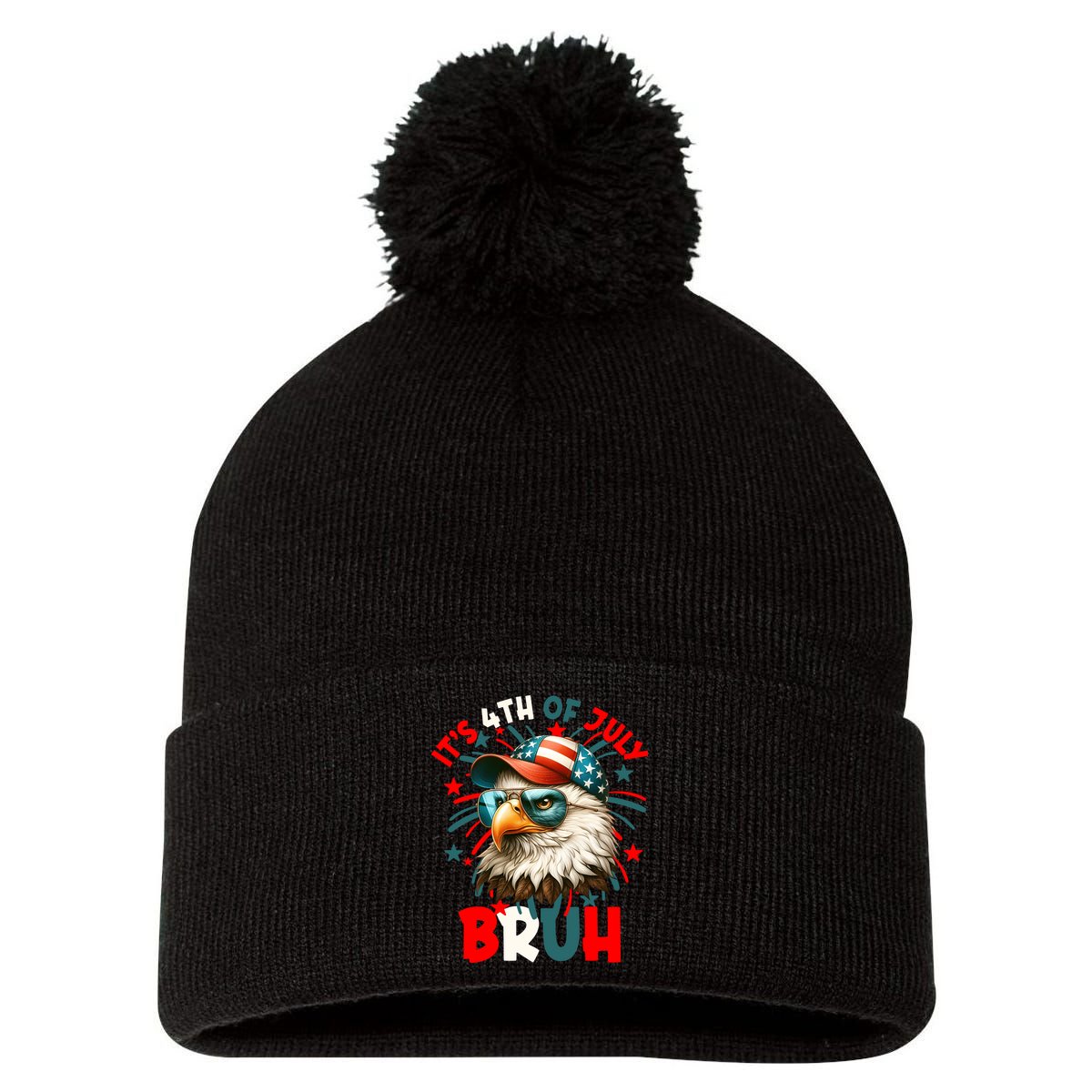 Bruh 4th Of July Bald Eagle Funny Pom Pom 12in Knit Beanie