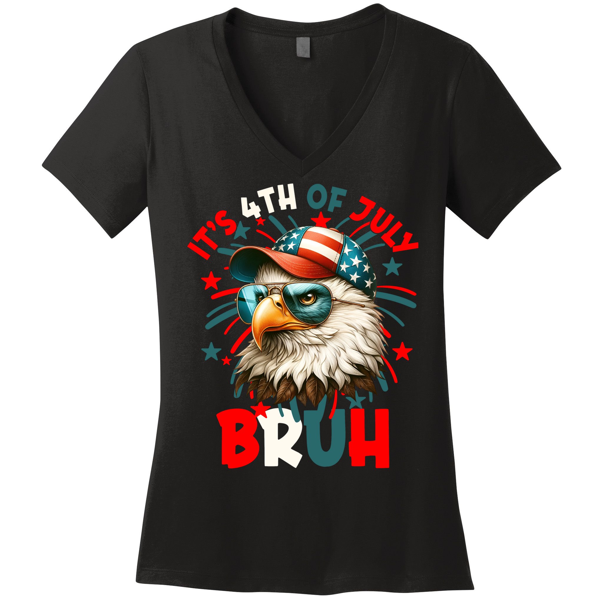 Bruh 4th Of July Bald Eagle Funny Women's V-Neck T-Shirt