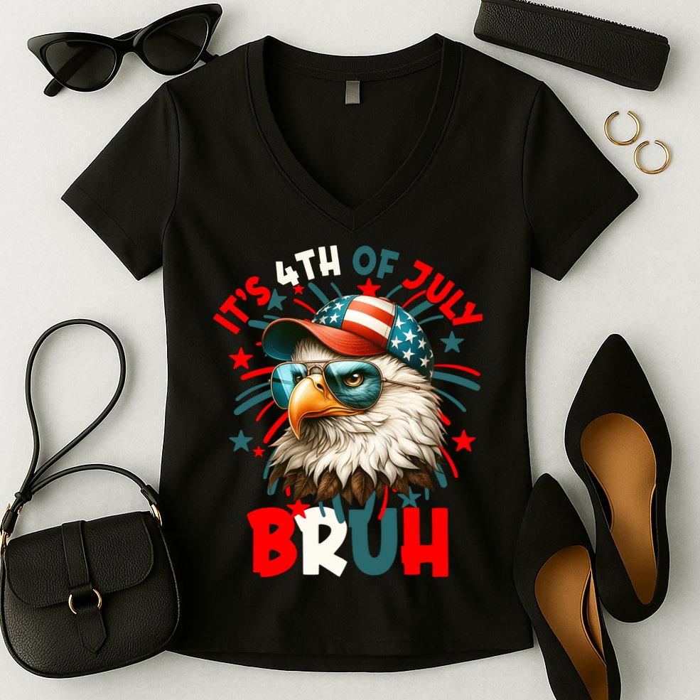 Bruh 4th Of July Bald Eagle Funny Women's V-Neck T-Shirt