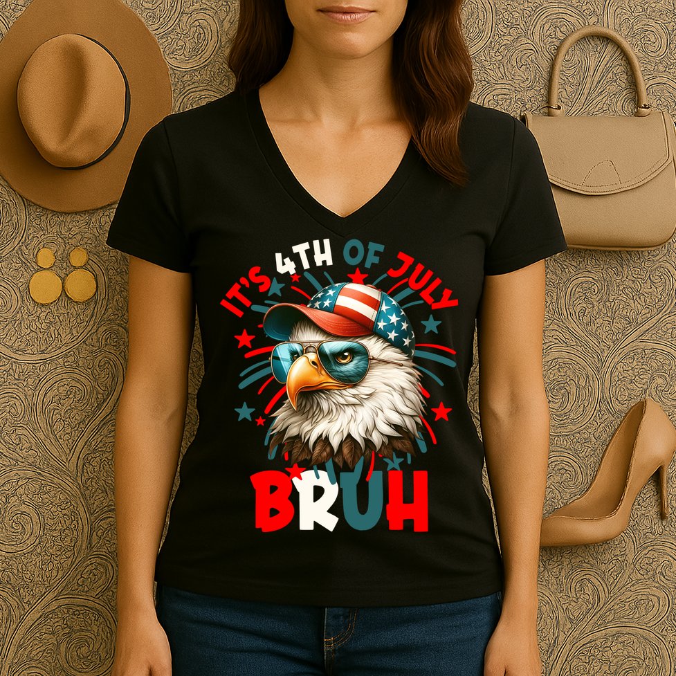 Bruh 4th Of July Bald Eagle Funny Women's V-Neck T-Shirt