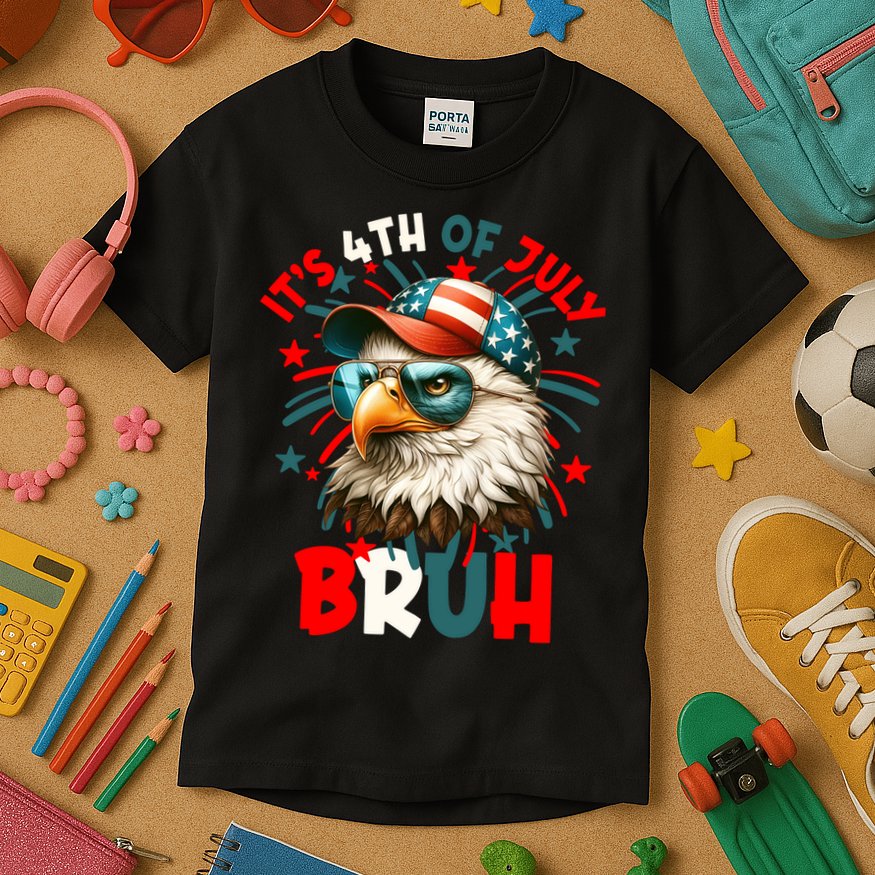 Bruh 4th Of July Bald Eagle Funny Kids T-Shirt