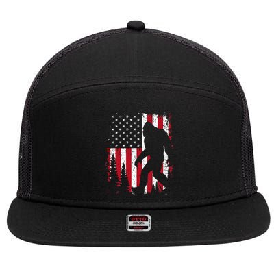 Bigfoot 4th Of July American USA Flag Patriotic 7 Panel Mesh Trucker Snapback Hat