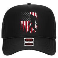 Bigfoot 4th Of July American USA Flag Patriotic High Crown Mesh Back Trucker Hat