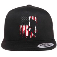 Bigfoot 4th Of July American USA Flag Patriotic Flat Bill Trucker Hat