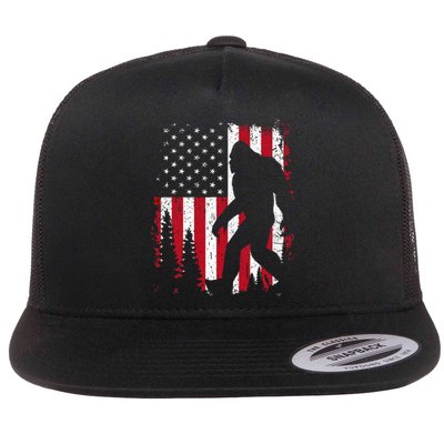 Bigfoot 4th Of July American USA Flag Patriotic Flat Bill Trucker Hat