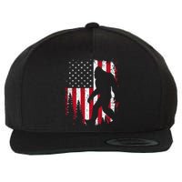 Bigfoot 4th Of July American USA Flag Patriotic Wool Snapback Cap