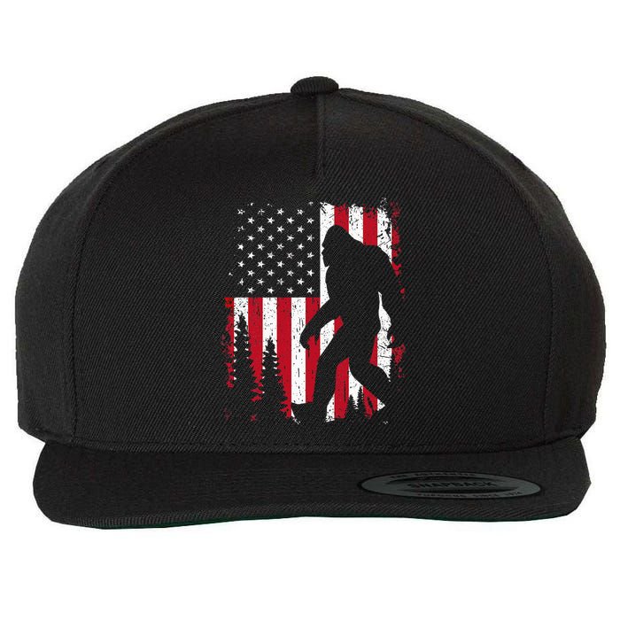 Bigfoot 4th Of July American USA Flag Patriotic Wool Snapback Cap