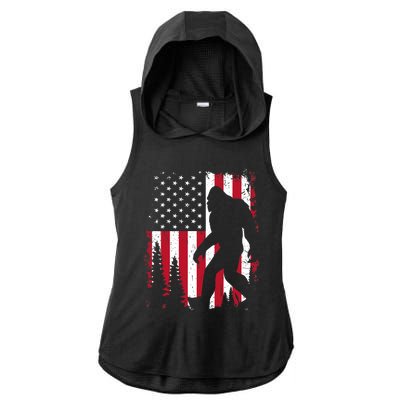 Bigfoot 4th of July American USA Flag Patriotic Ladies PosiCharge Tri-Blend Wicking Draft Hoodie Tank