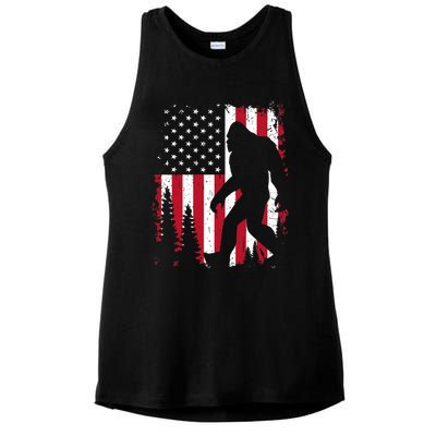 Bigfoot 4th of July American USA Flag Patriotic Ladies PosiCharge Tri-Blend Wicking Tank