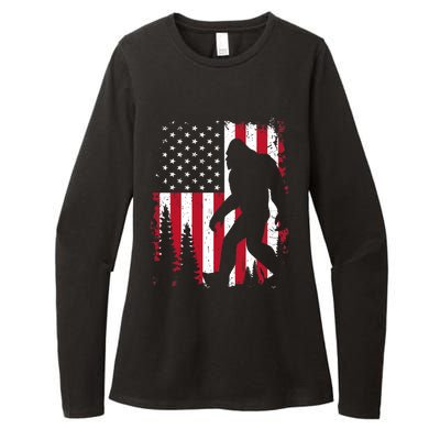 Bigfoot 4th of July American USA Flag Patriotic Womens CVC Long Sleeve Shirt