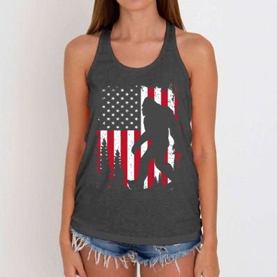 Bigfoot 4th of July American USA Flag Patriotic Women's Knotted Racerback Tank