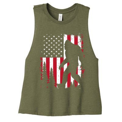 Bigfoot 4th of July American USA Flag Patriotic Women's Racerback Cropped Tank