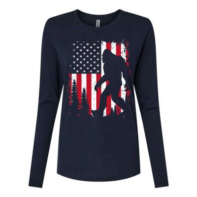 Bigfoot 4th of July American USA Flag Patriotic Womens Cotton Relaxed Long Sleeve T-Shirt