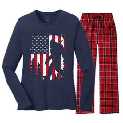 Bigfoot 4th of July American USA Flag Patriotic Women's Long Sleeve Flannel Pajama Set 