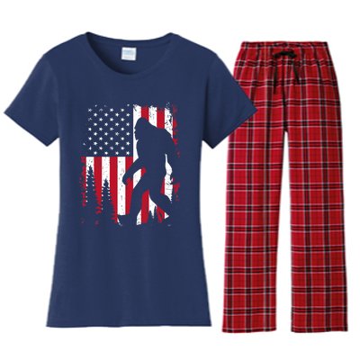 Bigfoot 4th of July American USA Flag Patriotic Women's Flannel Pajama Set