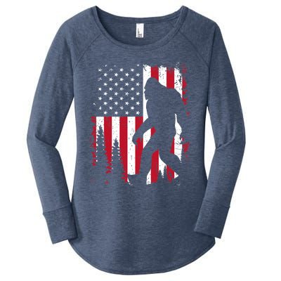 Bigfoot 4th of July American USA Flag Patriotic Women's Perfect Tri Tunic Long Sleeve Shirt