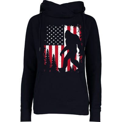 Bigfoot 4th of July American USA Flag Patriotic Womens Funnel Neck Pullover Hood