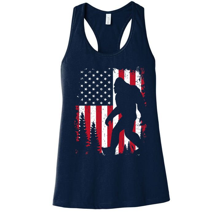 Bigfoot 4th of July American USA Flag Patriotic Women's Racerback Tank