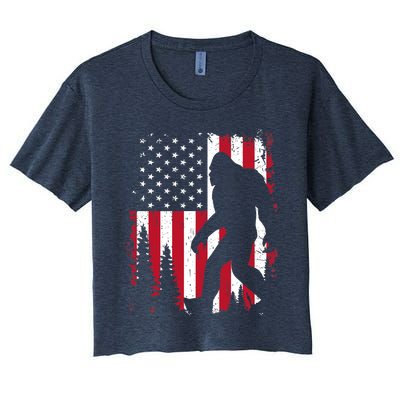 Bigfoot 4th of July American USA Flag Patriotic Women's Crop Top Tee