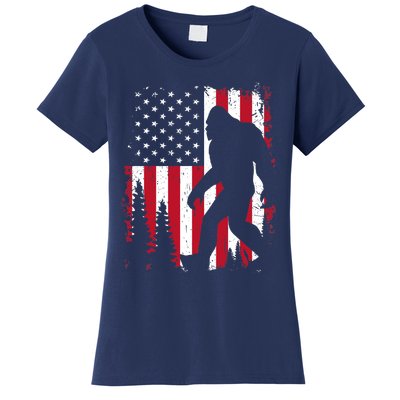 Bigfoot 4th of July American USA Flag Patriotic Women's T-Shirt