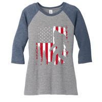 Bigfoot 4th of July American USA Flag Patriotic Women's Tri-Blend 3/4-Sleeve Raglan Shirt