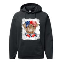 Bleached 4th Of July Long Haired Calf USA Patriotic Cow Performance Fleece Hoodie