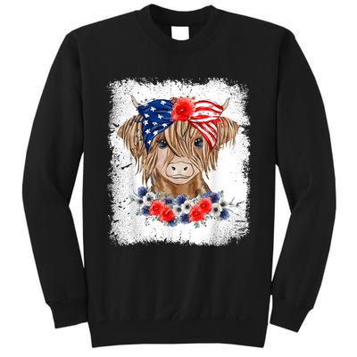 Bleached 4th Of July Long Haired Calf USA Patriotic Cow Sweatshirt